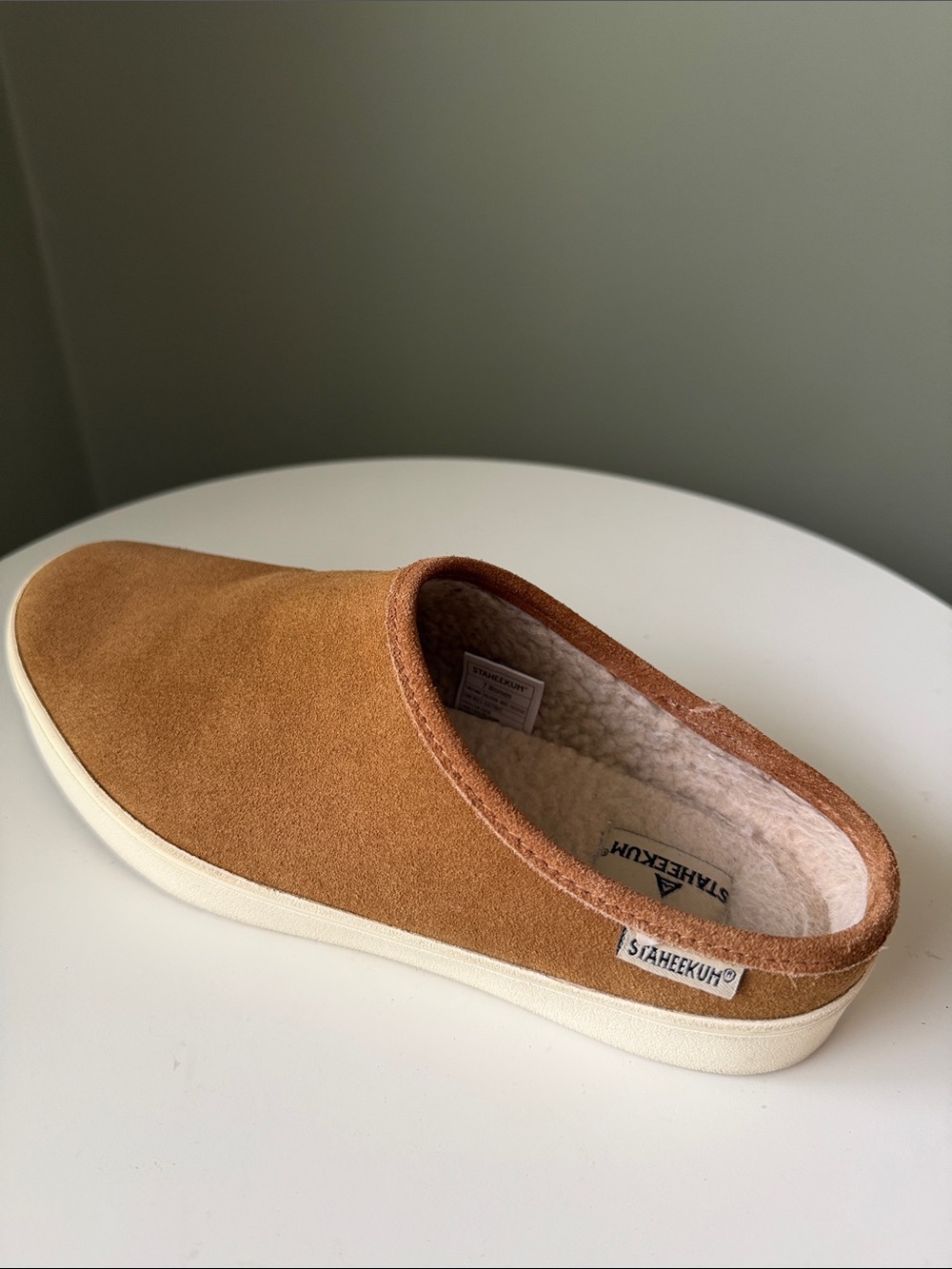 Staheekum Women's Suede Slippers Camel Tan Lined Slip On Mule Size 7